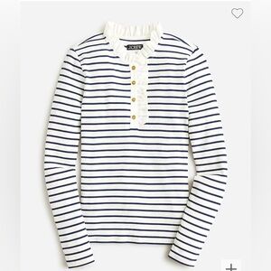 NWOT J crew Ruffle-collar long-sleeve shirt in striped vintage rib